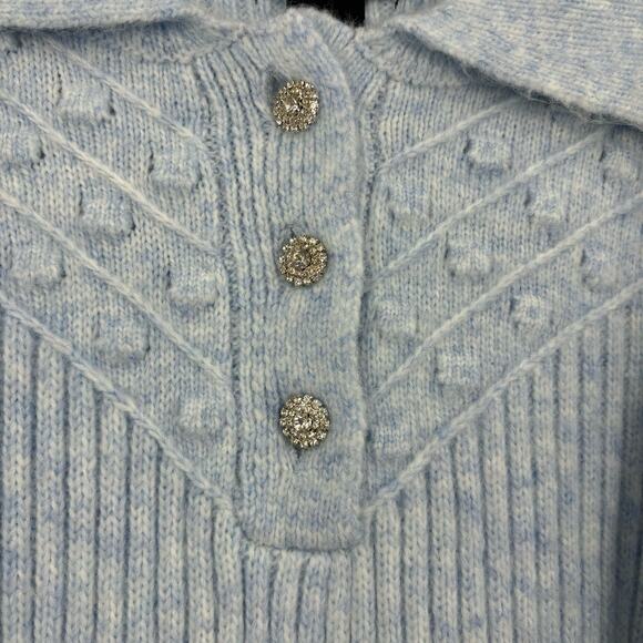 Design 365 Sweater S Blue Ribbed Pullover Balloon Sleeves Preppy NEW Retro Twee - Picture 2 of 7